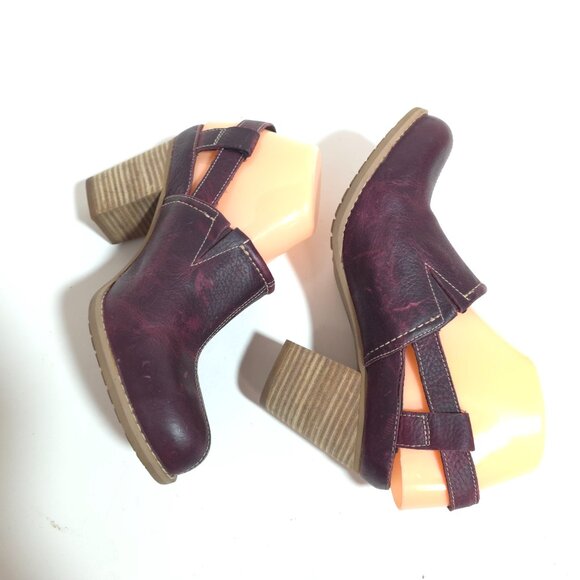 Timberland Earthkeepers Burgundy Red Leather Stacked Heel Mules Women’s Size 8 - Picture 2 of 11